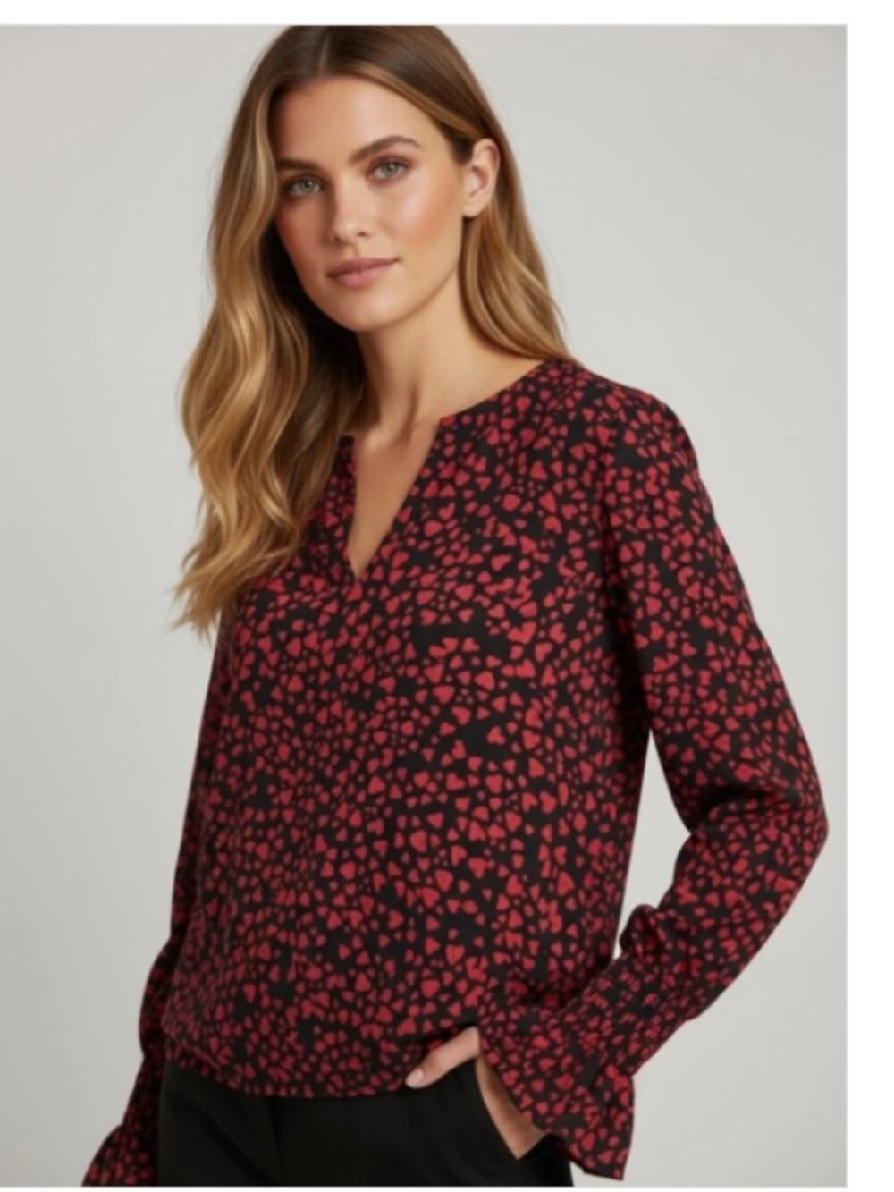 Loft Heart V-Neck Long Ruffle Sleeve size small - Picture 2 of 10